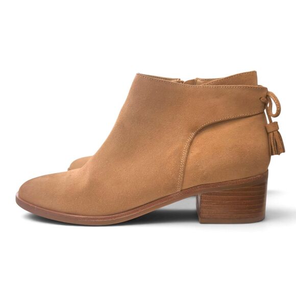 Talbots Shoes - talbots via tassel tie suede ankle boots 9.5m tan almond toe block heel booties